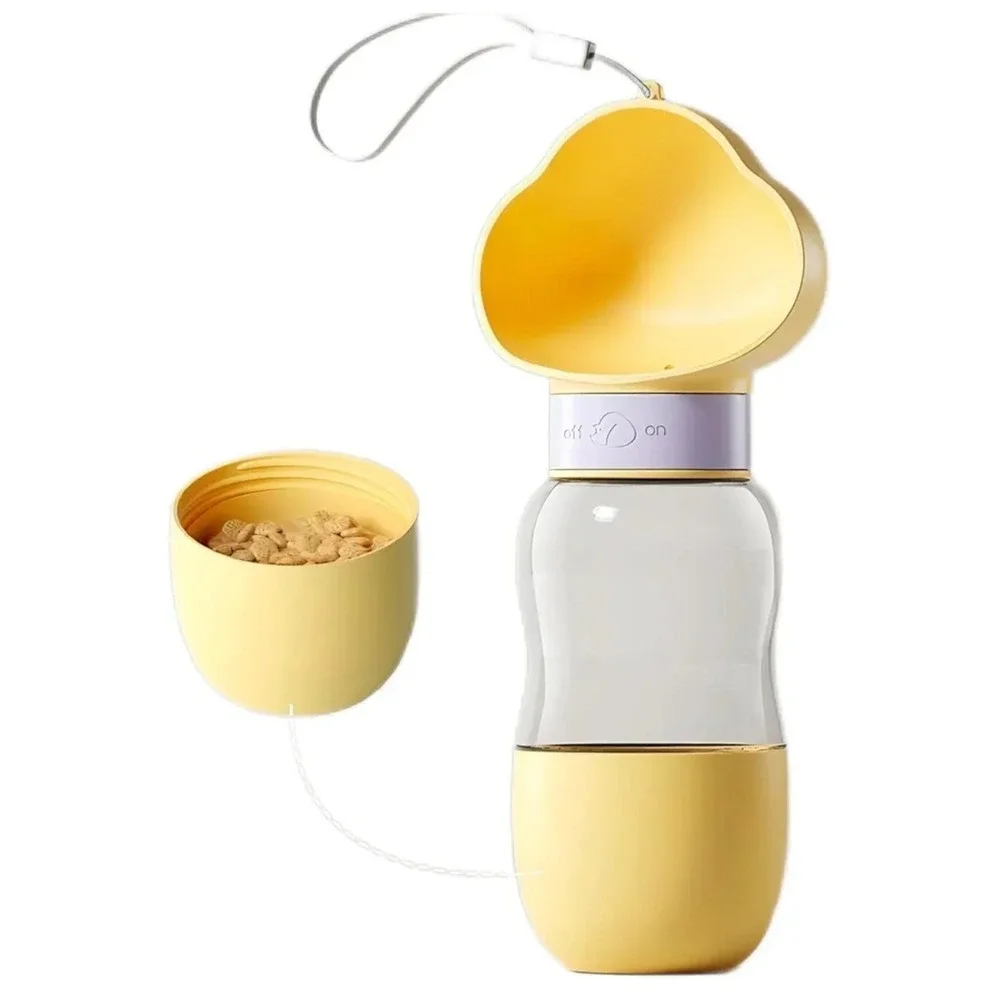 Portable Dog Water Bottle Food Dispenser 2-in-1 Leak Proof Pet Travel Cup Yellow